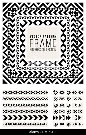 Vektor geometrische Zierrahmen Dreieck Rhombus Linien Muster Pinsel Set Stock Vektor