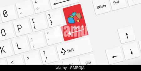weiße Tastatur, Einkaufstaschen, kaufen Stock Vektor