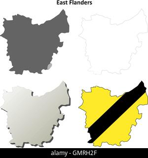 Oost-Vlaanderen Umriss Karte Set - flämische version Stock Vektor