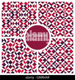 Satz von vier nahtlose Dreieck Truchet geometrische Muster in Pink und lila Stock Vektor