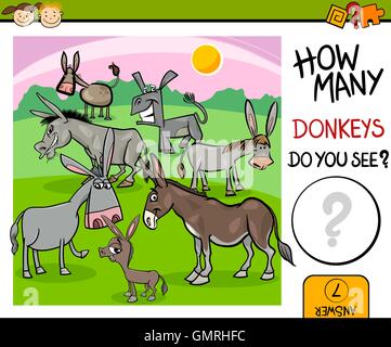 Aufgabe mit Esel Cartoon zählen Stock Vektor