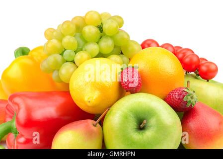 Obst und Gemüse isoliert auf weißem Hintergrund Stockfoto