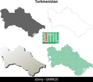Turkmenistan leer detaillierte Gliederung Karte gesetzt Stock Vektor