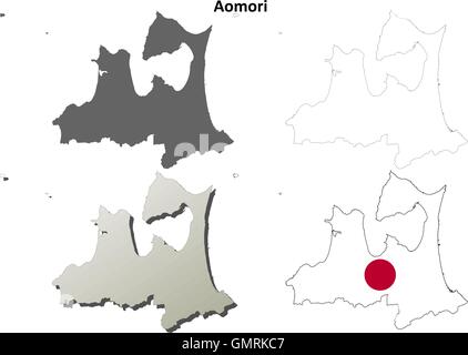 Aomori leere Umriss Karte gesetzt Stock Vektor