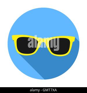 Gelbe Sonnenbrille Symbol mit langen Schatten. Flache Design-Stil. Stock Vektor