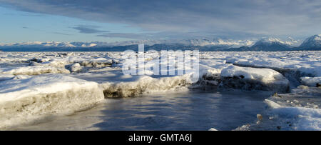 Meer Eis Rest Watt nach der Flut ging auf der Ostseite des Homer Spit in Homer, Alaska. Stockfoto