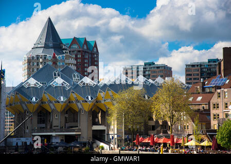 Wohnungen und Häuser am Hafen in Blaak in Rotterdam holland Stockfoto