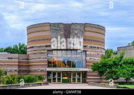 Falls der Ohio Interpretive Center ist ein Museum zum Anfassen an den Wasserfällen des Ohio River Clarksville Indiana. Stockfoto