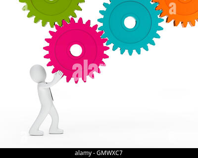 Geschäftsmann bunte mechanische Getriebe Stockfoto