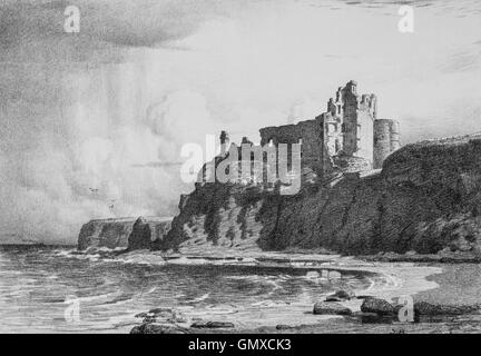 Tantallon Castle, eine Festung des 14. Jahrhunderts, befindet sich 5 km östlich von North Berwick in East Lothian, Schottland. Es liegt auf einem Vorgebirge gegenüber dem Bass Rock, Blick auf den Firth of Forth. (Aus "Skizzen in East Lothian" von Thomas B. Blacklock... 1892) Stockfoto