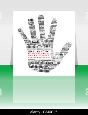 Übergeben Sie Schild mit social-Media-Wortwolke. Schwarzer Freitag. Vektor-illustration Stock Vektor