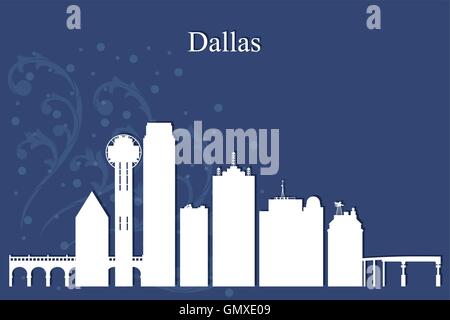 Dallas Stadt Skyline Silhouette auf blauem Hintergrund Stock Vektor