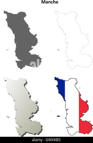 Manche, Region Basse-Normandie Umriss Karte gesetzt Stock Vektor