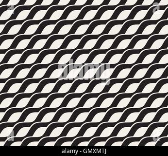 Vektor-nahtlose Black and White Interlacing Diagonalen Wellenlinien Muster Stock Vektor