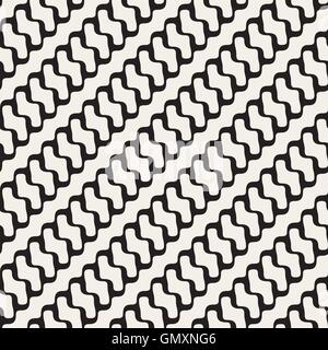 Vektor nahtlose schwarz-weiß Diagonale abgerundete Wellenlinien Muster Stock Vektor