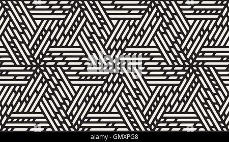 Vektor-nahtlose schwarz-weiß-Dreieck abgerundet gestrichelte Linien, geometrische Muster Stock Vektor