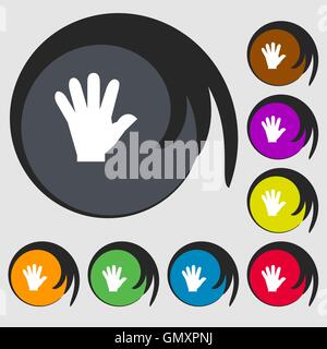 Handsymbol. Symbole auf acht farbigen Tasten. Vektor Stock Vektor