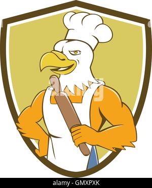 Weißkopf-Seeadler Bäcker Koch Nudelholz Crest Cartoon Stock Vektor