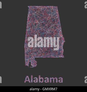 Bunte Linie Kunst Karte von Alabama state Stock Vektor