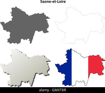 Saone-et-Loire, Burgund Umriss Karte gesetzt Stock Vektor