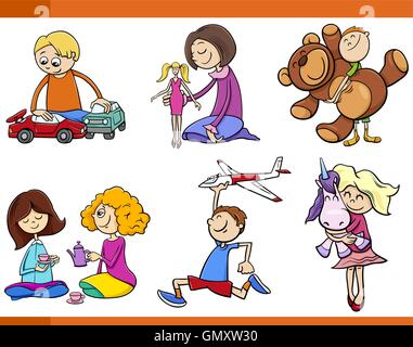Kinder mit Spielzeug-Cartoon-Satz Stock Vektor