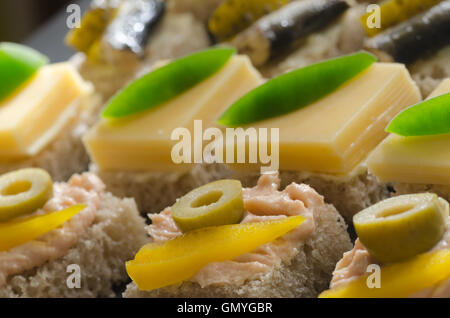 Closeup, gesunde Mini Sandwiches catering buffet Stockfoto