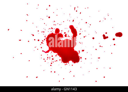 Blut tropft auf weißem Hintergrund Stockfoto