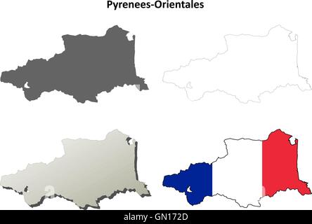 Pyrenäen-Orientales, Languedoc-Roussillon Umriss Karte gesetzt Stock Vektor