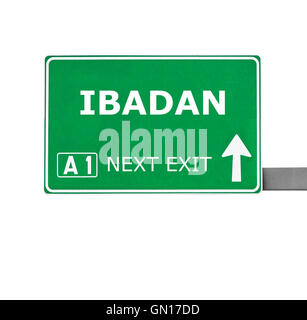 IBADAN Straßenschild isoliert auf weiss Stockfoto