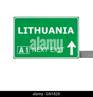 Litauen-Straßenschild isoliert auf weiss Stockfoto