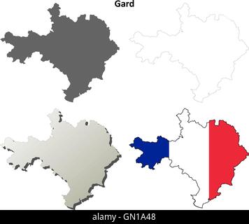 Gard, Languedoc-Roussillon Umriss Karte gesetzt Stock Vektor