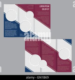 Tri-Fold-Flyer-Broschüre-Vorlage mit braunen und blauen Streifen Stock Vektor