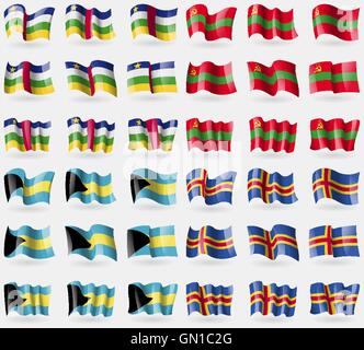 Zentralafrikanische Republik, Transnistrien, Bahamas, Aland. Satz von 36 Flaggen der Länder der Welt. Vektor Stock Vektor