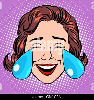 Retro-Emoji-Tränen der Freude Frau Gesicht Stock Vektor