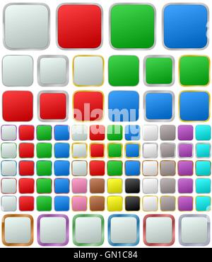 Farbe Metallic gerundete Quadrat-Taste set Stock Vektor