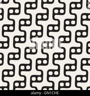 Nahtlose schwarz-weiß Vektor gerundet wellig Schritt Linien und Kreise Muster Stock Vektor