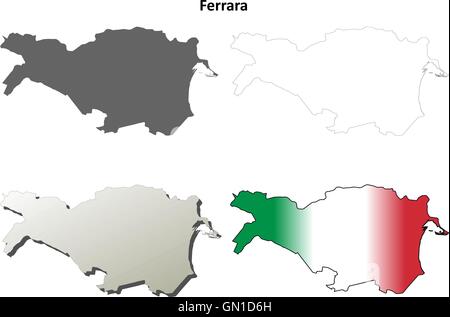 Ferrara leer detaillierte Gliederung Karte gesetzt Stock Vektor