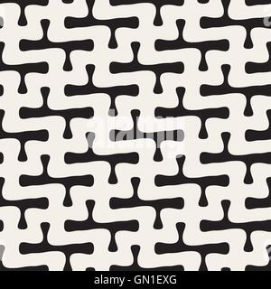 Nahtlose schwarz-weiß Vektor abgerundete Linie Kreuz Gittermuster Stock Vektor