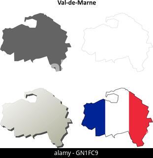 Val-de-Marne, Ile Umriss Karte gesetzt Stock Vektor