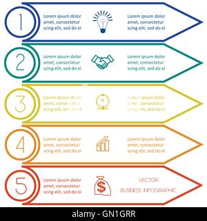 Infografik-Vorlage von bunten Linien mit Textbereiche auf fünf Positionen Stock Vektor