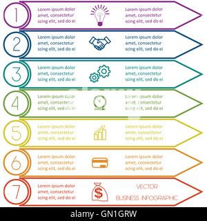 Infografik-Vorlage von bunten Linien mit Textbereiche auf sieben Positionen Stock Vektor