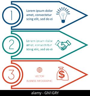 Infografik-Vorlage von bunten Linien mit Textbereiche auf drei Positionen Stock Vektor