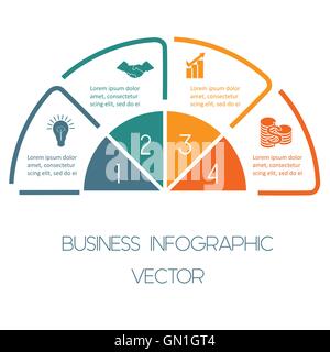 Infografik-Halbkreis Vorlage bunten Linien mit Textbereiche auf vier Positionen Stock Vektor