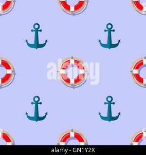 Rettungsring und Anker Symbole nautischen Muster Stock Vektor