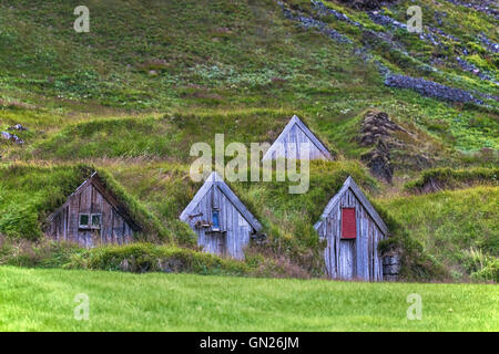 alte Bauernhäuser in Nupsstadur, Island Stockfoto