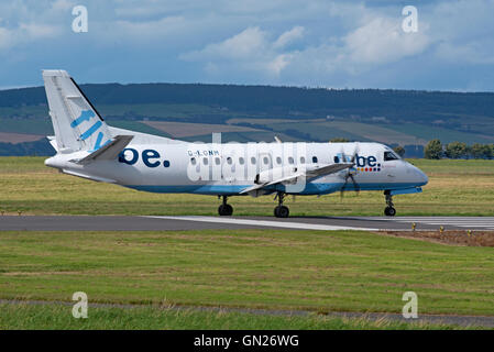 Loganair Saab 340 b Registrierung G-LGNM Flybe abfliegen Flugplatz Inverness Schottland. SCO 11.204. Stockfoto