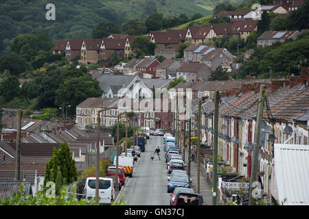 Trehafod in der Nähe von Porth und Pontypridd in den Süd-Wales Tälern des Rhondda Heritage Park nach Hause. Stockfoto