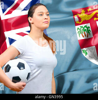 Stolze Frau Fußball-Fan von Fidschi Stockfoto