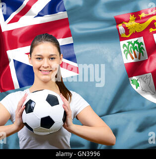 Stolze Frau Fußball-Fan von Fidschi Stockfoto