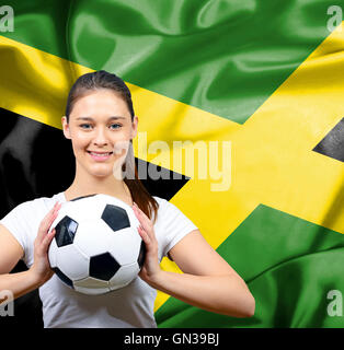 Stolze Frau Fußball-Fan von Jamaika Stockfoto